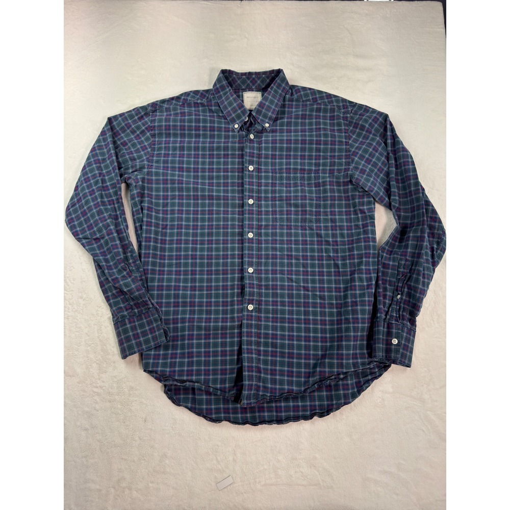 Billy Reid Mens XXL Plaid Button Down Shirt Navy Green Red Made in Italy